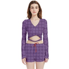 Purple Velvet Wrap Crop Top And Shorts Set by nateshop