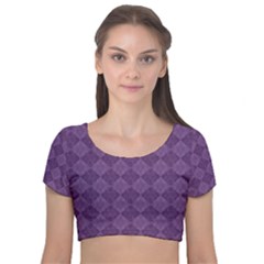 Purple Velvet Short Sleeve Crop Top 