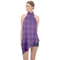 Purple Halter Asymmetric Satin Top by nateshop