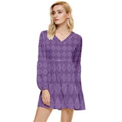 Purple Tiered Long Sleeve Mini Dress by nateshop