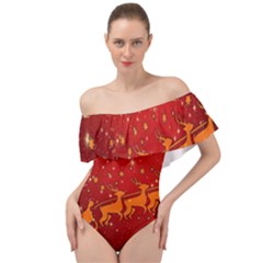 Santa Off Shoulder Velour Bodysuit  by nateshop