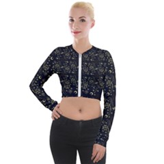 Seamless-pattern Long Sleeve Cropped Velvet Jacket by nateshop