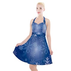 Snowflakes Halter Party Swing Dress  by nateshop