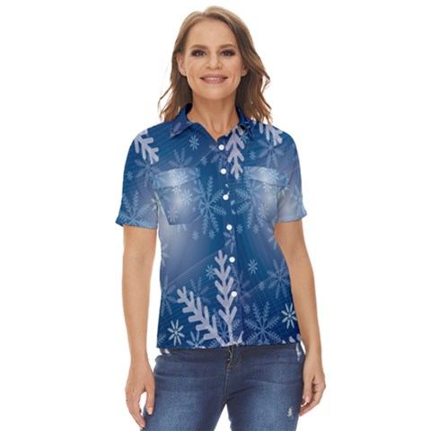 Snowflakes Women s Short Sleeve Double Pocket Shirt by nateshop