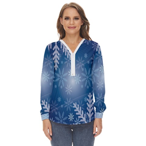 Snowflakes Zip Up Long Sleeve Blouse by nateshop