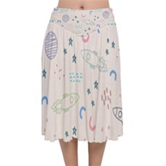 Space Velvet Flared Midi Skirt by nateshop