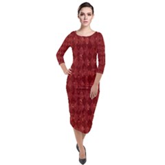 Square Quarter Sleeve Midi Velour Bodycon Dress by nateshop