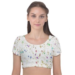 Star Velvet Short Sleeve Crop Top 