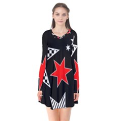 Stars Long Sleeve V-neck Flare Dress by nateshop