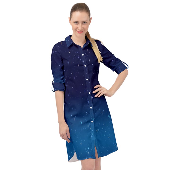 Stars-1 Long Sleeve Mini Shirt Dress