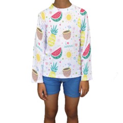 Pineapple And Watermelon Summer Fruit Kids  Long Sleeve Swimwear