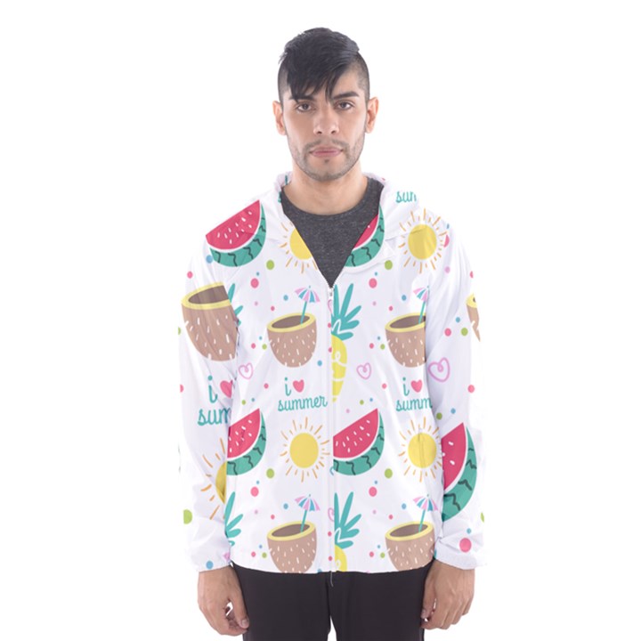 Pineapple And Watermelon Summer Fruit Men s Hooded Windbreaker