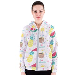 Pineapple And Watermelon Summer Fruit Women s Zipper Hoodie