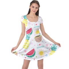 Pineapple And Watermelon Summer Fruit Cap Sleeve Dress by Jancukart