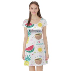 Pineapple And Watermelon Summer Fruit Short Sleeve Skater Dress