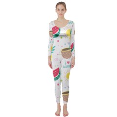 Pineapple And Watermelon Summer Fruit Long Sleeve Catsuit