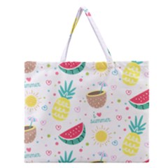 Pineapple And Watermelon Summer Fruit Zipper Large Tote Bag