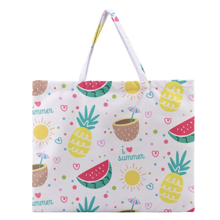 Pineapple And Watermelon Summer Fruit Zipper Large Tote Bag