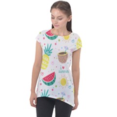 Pineapple And Watermelon Summer Fruit Cap Sleeve High Low Top