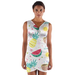 Pineapple And Watermelon Summer Fruit Wrap Front Bodycon Dress