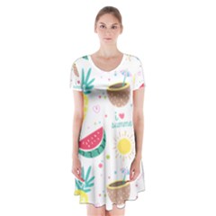 Pineapple And Watermelon Summer Fruit Short Sleeve V-neck Flare Dress by Jancukart