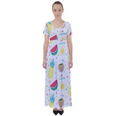 Pineapple And Watermelon Summer Fruit High Waist Short Sleeve Maxi Dress