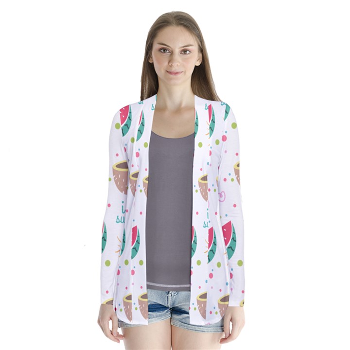 Pineapple And Watermelon Summer Fruit Drape Collar Cardigan