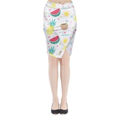 Pineapple And Watermelon Summer Fruit Midi Wrap Pencil Skirt