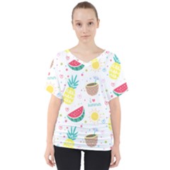 Pineapple And Watermelon Summer Fruit V-neck Dolman Drape Top by Jancukart