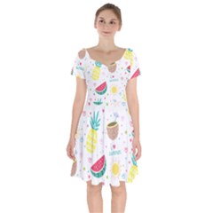 Pineapple And Watermelon Summer Fruit Short Sleeve Bardot Dress