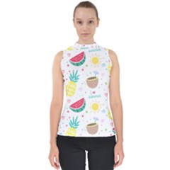 Pineapple And Watermelon Summer Fruit Mock Neck Shell Top