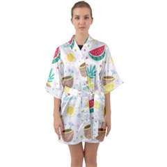 Pineapple And Watermelon Summer Fruit Half Sleeve Satin Kimono 