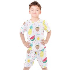 Pineapple And Watermelon Summer Fruit Kids  Tee And Shorts Set