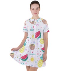 Pineapple And Watermelon Summer Fruit Short Sleeve Shoulder Cut Out Dress  by Jancukart