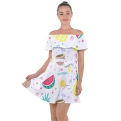 Pineapple And Watermelon Summer Fruit Off Shoulder Velour Dress