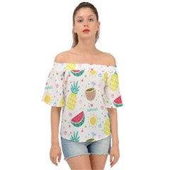 Pineapple And Watermelon Summer Fruit Off Shoulder Short Sleeve Top