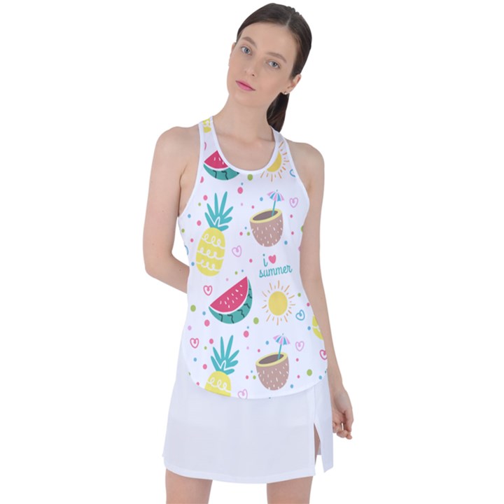 Pineapple And Watermelon Summer Fruit Racer Back Mesh Tank Top