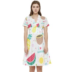 Pineapple And Watermelon Summer Fruit Short Sleeve Waist Detail Dress