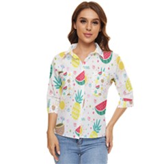 Pineapple And Watermelon Summer Fruit Women s Quarter Sleeve Pocket Shirt