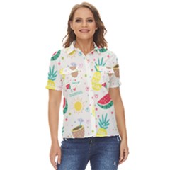 Pineapple And Watermelon Summer Fruit Women s Short Sleeve Double Pocket Shirt