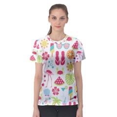 Flamingo Bird Nature Illustration Summer Beach Women s Sport Mesh Tee