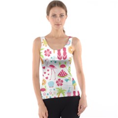 Flamingo Bird Nature Illustration Summer Beach Tank Top