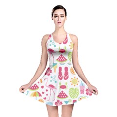 Flamingo Bird Nature Illustration Summer Beach Reversible Skater Dress