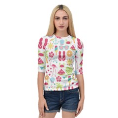 Flamingo Bird Nature Illustration Summer Beach Quarter Sleeve Raglan Tee