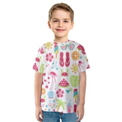 Flamingo Bird Nature Illustration Summer Beach Kids  Sport Mesh Tee