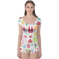 Flamingo Bird Nature Illustration Summer Beach Boyleg Leotard 