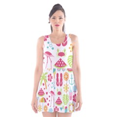 Flamingo Bird Nature Illustration Summer Beach Scoop Neck Skater Dress