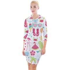 Flamingo Bird Nature Illustration Summer Beach Quarter Sleeve Hood Bodycon Dress