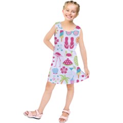 Flamingo Bird Nature Illustration Summer Beach Kids  Tunic Dress