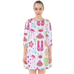 Flamingo Bird Nature Illustration Summer Beach Smock Dress